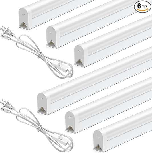 SHINESTAR 6-Pack LED Shop Lights, 4FT, 6500K Super Bright White, 18W 1800LM, T5 Utility Light Fixture for Garage, Ceiling and Under Cabinet, Corded Electric with ON/Off Switch