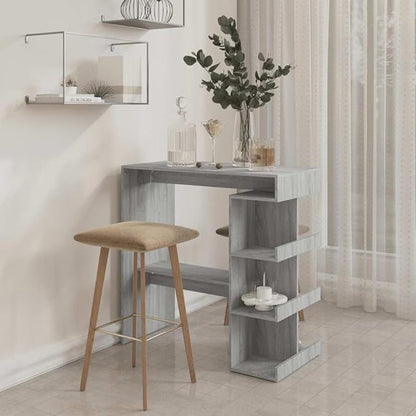 Wall-Mounted Grey Sonoma Bar Table with Storage Racks, Engineered Wood 39.4 x 19.7 Inches, Three Shelves for Dining and Entertainment Areas, Modern Minimalist Design,