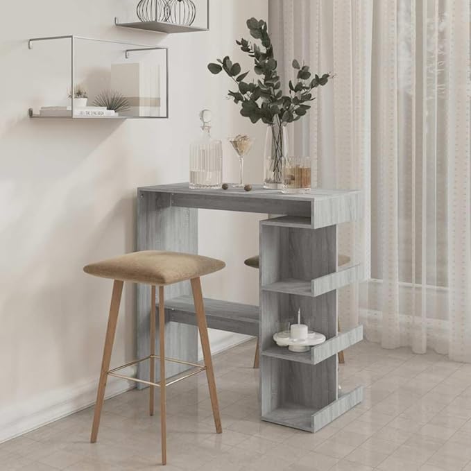 Owox Wall-Mounted Bar Table Grey Sonoma 39.4"x19.7"x40" Engineered Wood Folding High Top with Storage & Footrest
