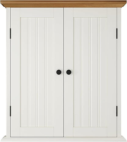 ChooChoo Bathroom Wall Cabinet, Over The Toilet Space Saver Storage Cabinet, Medicine Cabinet with 2 Door and Adjustable Shelves, Cupboard, Antique White & Brown