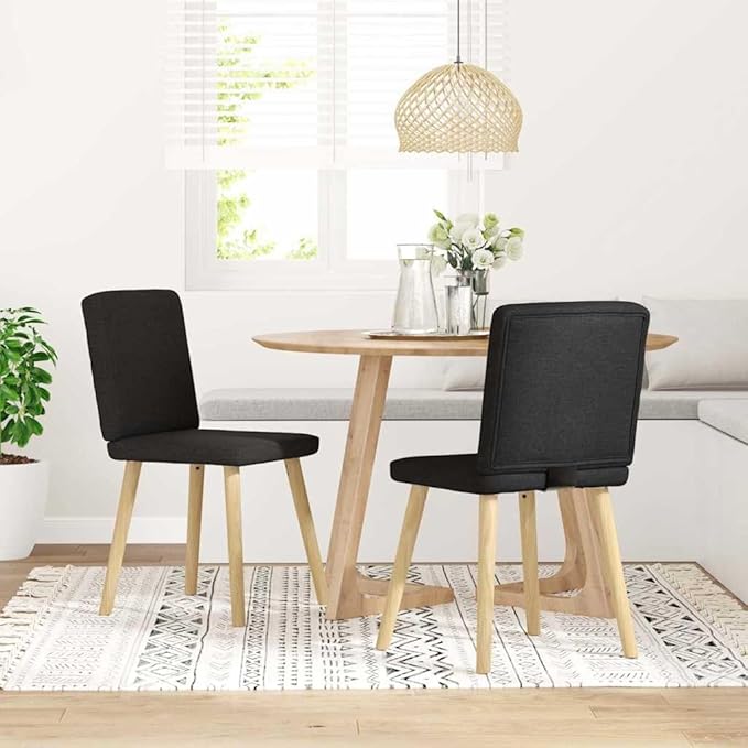 Modern Dining Chairs 2-Piece Set Black Fabric Upholstered Kitchen Chairs with Metal Frame and Foam Padding for Dining Room Living Room Farmhouse Decor