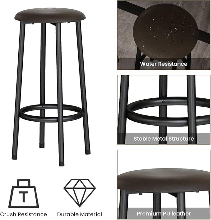 AWQM 47.2" Bar Table Set of 2,Faux Marble Pub Height Table and Chairs Set of 2 with Upholstered Stools,3 Piece Bar Table and Chairs Set Dining Table Set for Living Room,Kitchen,Bar,White & Brown