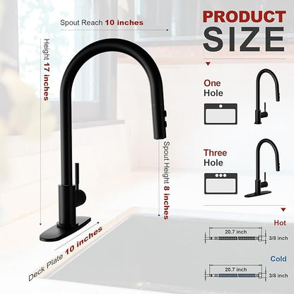 Kitchen Faucet with Pull Down Sprayer 17 Inch Tall Single Handle High Arc Kitchen Sink Faucet for Classic with Deck Plate, Matte Black