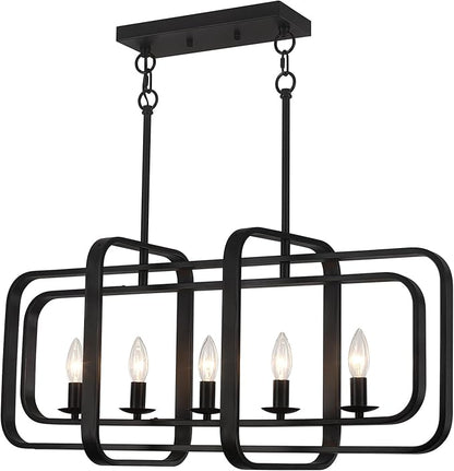 TOULMJ 5-Light Dining Room Light Fixture, 31.5" Black Farmhouse Kitchen Island Lighting Modern Linear Chandeliers for Dining Room Kitchen Island with Adjustable Rods