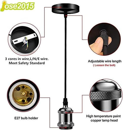 jose2015 3Pcs Pendant Lighting Ceiling Pendant Light Fitting Kits Cord E26 Socket Black Pendant Light Fixtures for Kitchen Isand Bar Cafe. (Black)