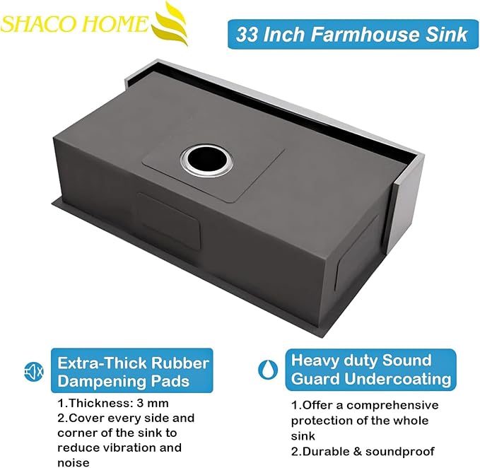 SHACO 33 Inch Stainless Steel Farmhouse Sink, 33x20 Single Bowl Ledge Workstation Flat Apron Front Farm Kitchen Sink with Cutting Board, Brushed Nickel