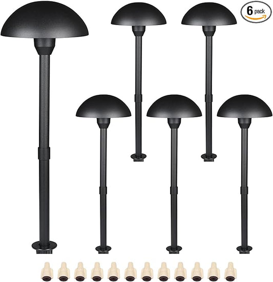 Lumina Lighting® Low Voltage Landscape Lighting Cast-Aluminum Path and Area Light Warm White 3W G4 LED Bulb and ABS Ground Stake Included for Yard Walkway Lawn PAL0107-BkLED6 (Black,6-Pack)