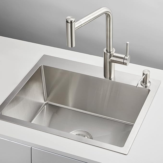 24x18 inch Drop in Kitchen Sink - Top mount Bar Sink Single Bowl, 9 inch Deep T304 Stainless Steel Sink Handmade with Strainer