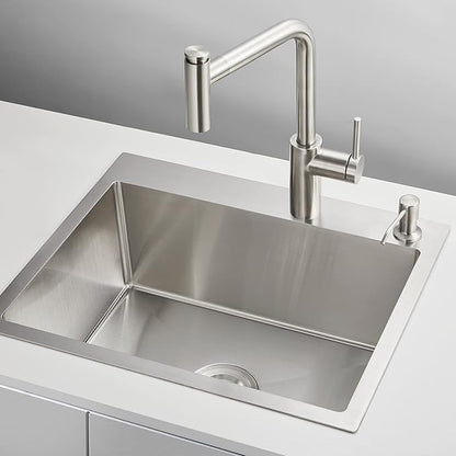 20 inch Drop-in Kitchen Sink Stainless Steel, T304 Topmount Kitchen Sink Single Bowl, 9-inch Deep Handmade Overmount Bar Sink with Strainer