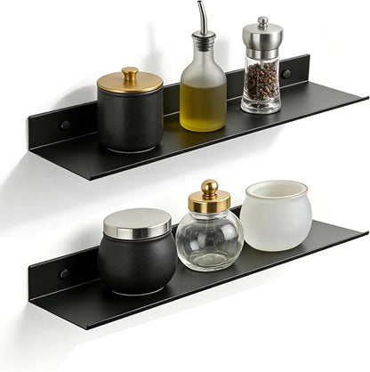 Z metnal Bathroom Shelf, Floating Shelves, Metal Display Wall Shelf, Aluminum, Wall Mounted, Matt Black,16 inch, 2 Pack