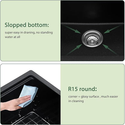 18x18 Outdoor Kitchen Sink Undermount Black Granite Composite Bar Prep Workstation Sink Black Granite Composite Quartz Single Bowl Rv Camper Small Outdoor Sinks with Cutting Board