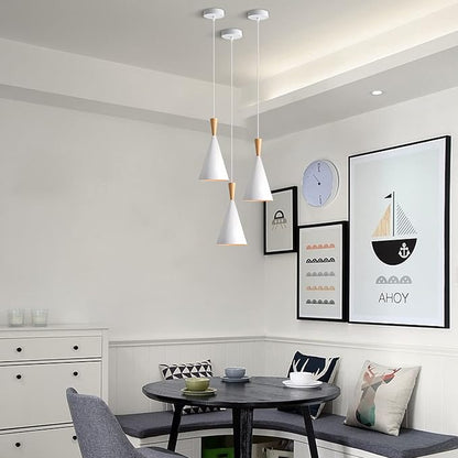 KCO Lighting Farmhouse Cone Pendant Light 3 Pack White Modern Barn Ceiling Pendant Lighting Fixture 1-Light Mini Vintage Pendant Lights Kitchen Island Dining Room Lighting