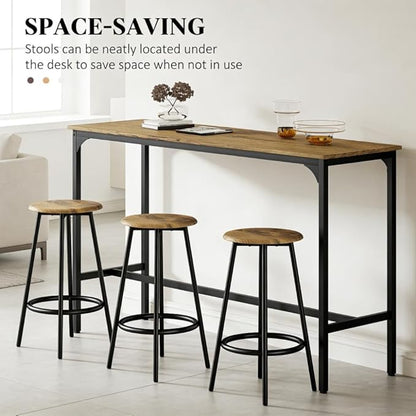 5-Piece Counter Height Bar Table and Chairs Set – Industrial Rustic Brown Wood & Black Metal Frame Dining Furniture for 4 – Space-Saving Kitchen Island with Stools