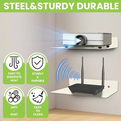 Steel Floating Shelves for Wall,Small Wall Shelf，Suitable for Bedroom, Living Room, Bathroom, Kitchen, Office (Warm White, 11.81x8.46 in)