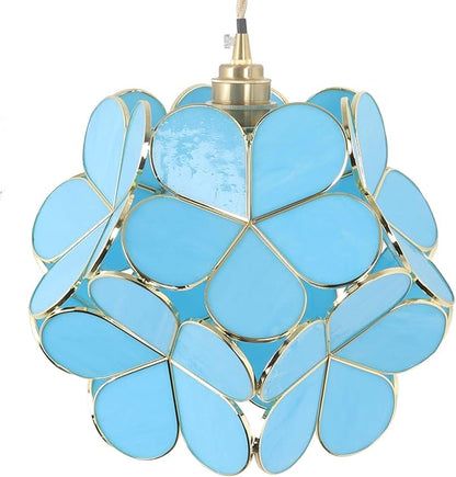 Bieye L11025 Petals Tiffany Style Stained Glass Ceiling Pendant Light for Home Decoration (Sky Blue, 12" Cherry Blossom)