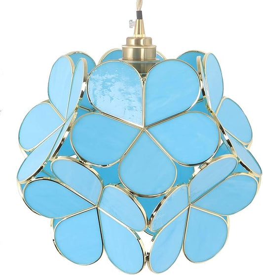 Bieye L11025 Petals Tiffany Style Stained Glass Ceiling Pendant Light for Home Decoration (Sky Blue, 12" Cherry Blossom)