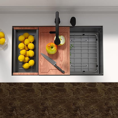 30 Undermount Kitchen Sink Black Stainless Steel - Lordear 30"x19" Kitchen Sink Undermount Gunmetal Black Workstation 16 Gauge Stainless Steel Single Bowl Handmade Sinks Basin