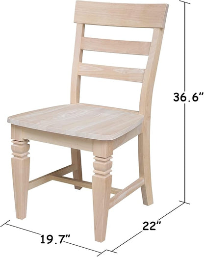 IC International Concepts Java Dining Chair Set of 2, Hardwood, Ready-to-Finish, 36.6"H with 18"H Seats, 19.7"W x 22"D, Ideal for Dining Room Furniture - Unfinished