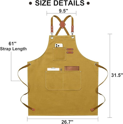 ZOMAO Chef Apron for Women Men with Large Pockets, Cotton Canvas Cross Back Waterproof Work Aprons for Kitchen Cooking Bib