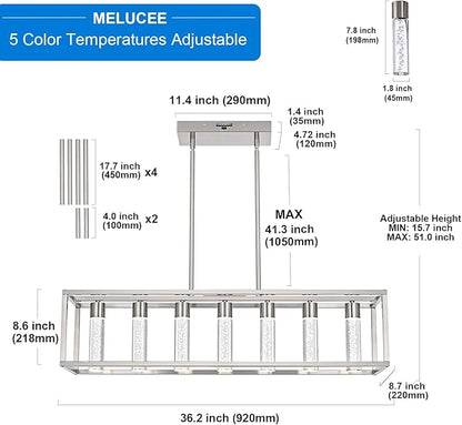 MELUCEE Modern LED Pendant Lights, 7 Lights 35W Dimmable Chandelier 3000K-6000K 5 Adjustable Color Temperature, Kitchen Island Lighting for Kitchen, Dining Room, Billiard Room, Adjustable Height