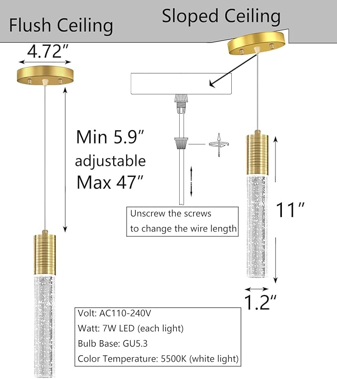 HAIXIANG 4 Pcaks Pendant Lights for Kitchen Island, White Light, Gold Crystal Linear Pendant Lighting, Bar Corner LED Light Fixture