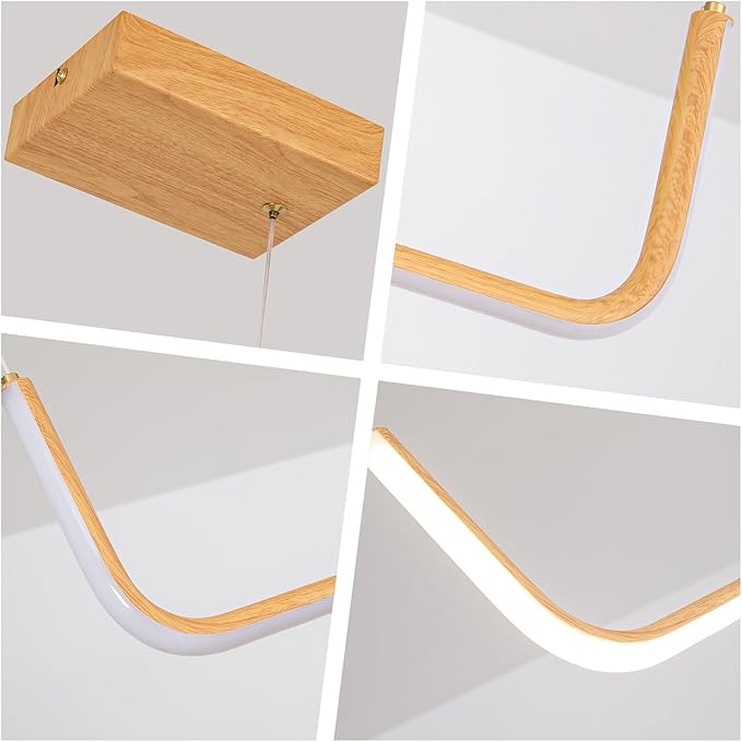 Sedelan Wood Linear Pendant Light, Dining Room Light Fixture, Modern Kitchen Pendant Lighting for Dining Room Kitchen Island Living Room Office Bar, Aluminum Woodgrain Print