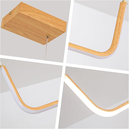 Sedelan Wood Linear Pendant Light, Dining Room Light Fixture, Modern Kitchen Pendant Lighting for Dining Room Kitchen Island Living Room Office Bar, Aluminum Woodgrain Print