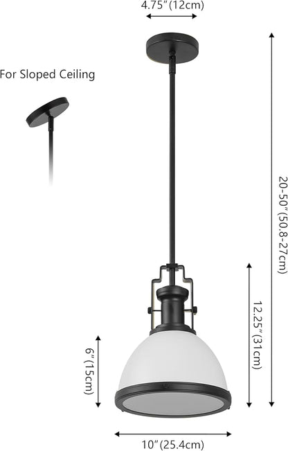 JONATHAN Y 10" Matte Black/White Modern Industrial Iron LED Dome Pendant Light, Adjustable Hanging Fixture for Kitchen Island or Entryway, Black Metal Shade, LED Bulb Included (JYL9535E)