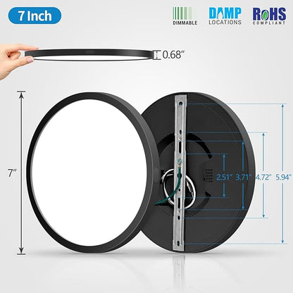 mw LED Flush Mount Ceiling Light, 7 Inch Black Flush Mount Light,14W 120V, 5CCT 2700/3000/3500/4000/5000K, Dimmable Slim LED Ceiling Lights for Bedroom, Kitchen, Hallway, Laundry