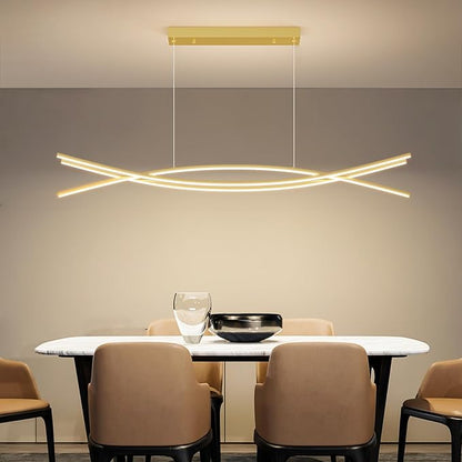 Modern Ceiling Chandelier Light, 39IN Gold Pendant Light Fixtures with Remote Control 3000k-6500K Adjustable Color Temperature, Aluminum Island Lighting Lamp for Dining Room, Living Room, Island