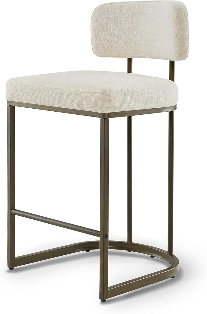 26" H Counter Height Bar Stools Set of 4, Modern Linen Fabric Upholstered Barstools with Backrest for Kitchen Island, Gold Metal Frames, Linen