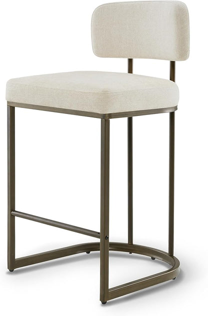 26" H Counter Height Bar Stools Set of 4, Modern Linen Fabric Upholstered Barstools with Backrest for Kitchen Island, Gold Metal Frames, Linen