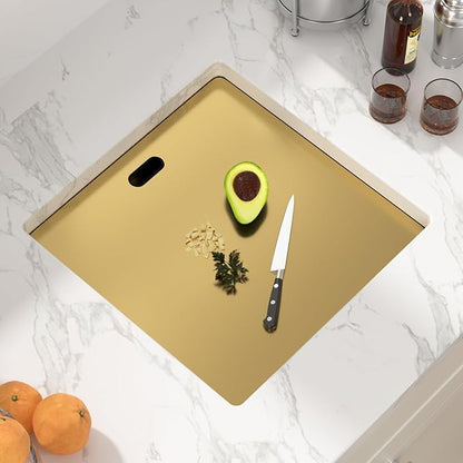 Sarlai Undermount Bar Sink - 18 Inch Gold Undermount Kitchen Sink Workstation with Foldable Faucet 18x18 Inch Outdoor Bar Prep Single Bowl Gold Sinks 16 Gauge Stainless Steel BBQ Basin with Cover