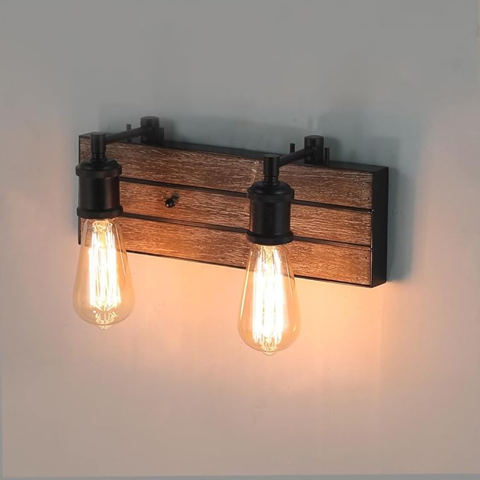 LOG BARN Vanity Lights, Wall Sconce in Rustic Wood and Oil Rubbed Metal Finish, Bathroom Fixture with Adjustable Sockets Over Mirrors