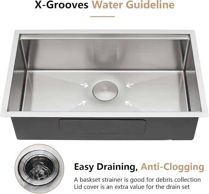 Dcolora 33 in. Undermount Single Bowl Workstation Stainless Steel Kitchen Sink 16 Gauge 304 Handmade Welding with Accessories, Round Corner 33"x19"x10" #DC-U7701
