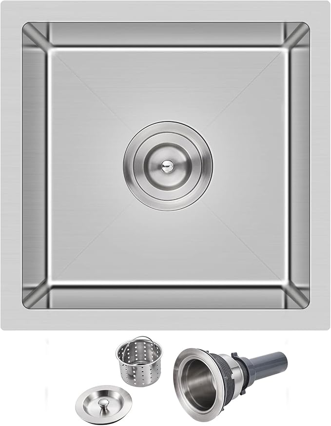 18 inch Bar Sink, KINKIB 18 x 18 x 9 inch Undermount Bar or Prep Kitchen Sink, Handmade Single Bowl T-304 Stainless Steel Small Kitchen Sink with Strainer