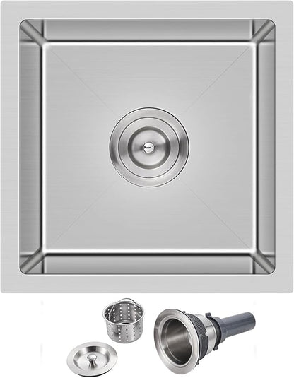 18 inch Bar Sink, KINKIB 18 x 18 x 9 inch Undermount Bar or Prep Kitchen Sink, Handmade Single Bowl T-304 Stainless Steel Small Kitchen Sink with Strainer