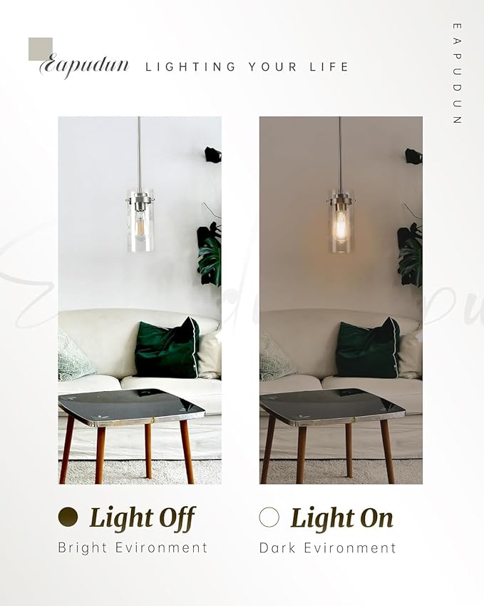 EAPUDUN Pendant Lights Kitchen Island (3 Pack), Clear Glass Shade Kitchen Lighting fixtures Ceiling Hanging, Black Pendant Lights for Kitchen Island,Dining Room,Corridor Bedroom E26 Base