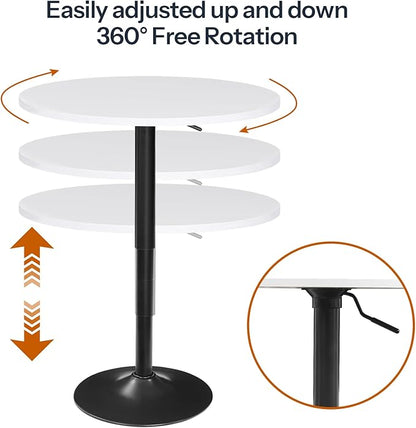 HOOBRO Bar Table, Height-Adjustable Round Pub Table 27-35.4 Inches with Sturdy Base, Modern Style, Easy to Assemble, Suitable for Small Space, White BW58BT01G1