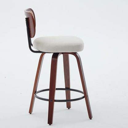 Modern Dining Chair Mid-Century Swivel Counter Height Bar Stools with Upholstered Seat, Sturdy Stable Walnut Craftsmanship for Kitchen Island Dining Room Furniture,Beige-Foam-setof2