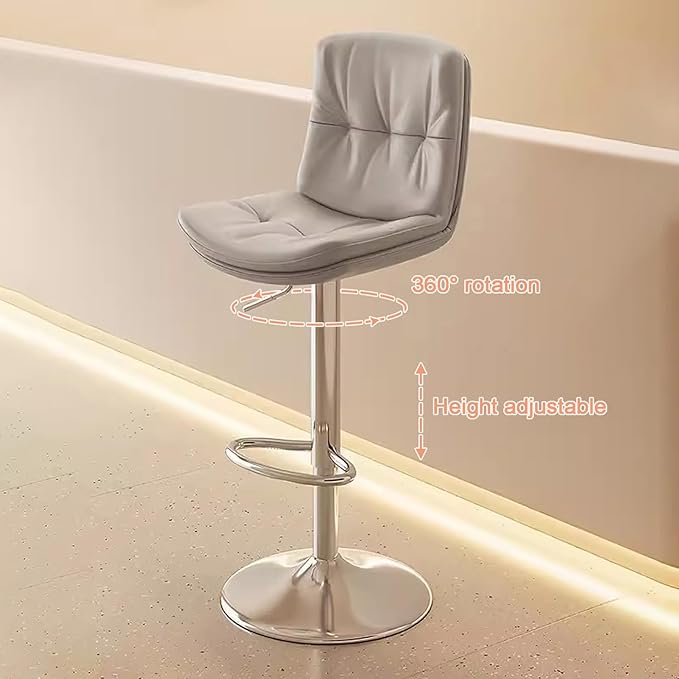 Counter Height s with Back, Faux Leather Adjustable Chairs for Kitchen Island,Light Gray-Silver Leg