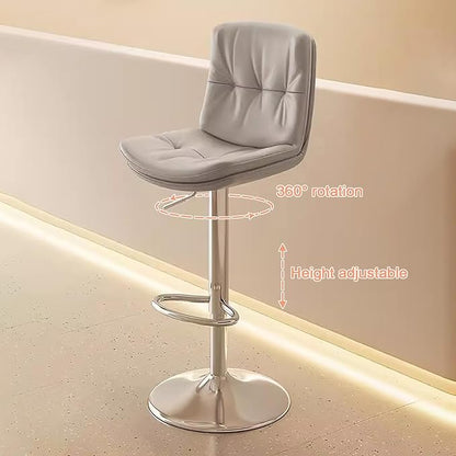 Counter Height s with Back, Faux Leather Adjustable Chairs for Kitchen Island,Light Gray-Silver Leg