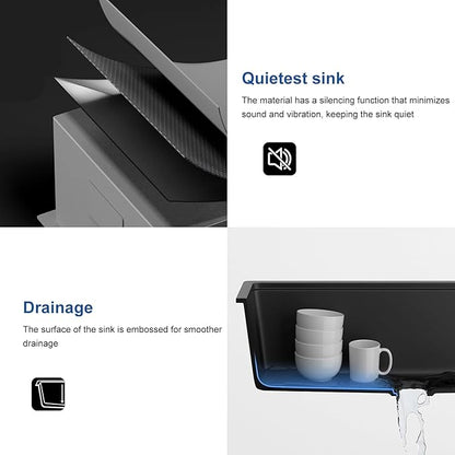 Black Kitchen Sink, 32 Inch Stainless Steel 32''×18'' ×9'' Undermount Single Bowl Workstation Black Kitchen Sink with Accessories