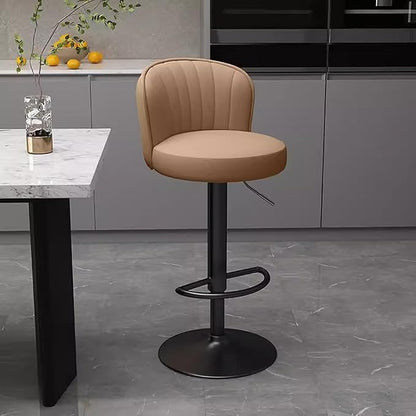 s Set of 2 Counter Height PU Leather, Adjustable Chair with Back, Upholstered Chairs for Kitchen Island, Restaurant,Brown-Sitting Height 6383cm
