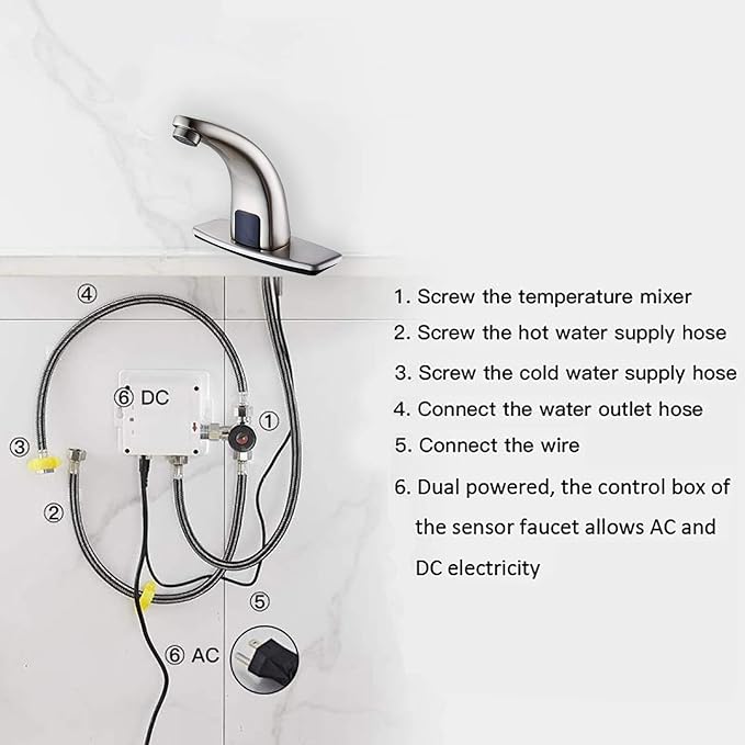 Automatic Sensor Touchless Bathroom Faucet Brushed Nickel,Motion Activated Hands-Free Lavatory Vanity Touch-Free Solid Brass Auto Sensor Sink Faucet