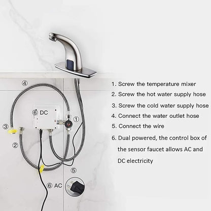Automatic Sensor Touchless Bathroom Faucet Brushed Nickel,Motion Activated Hands-Free Lavatory Vanity Touch-Free Solid Brass Auto Sensor Sink Faucet