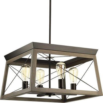 Progress Lighting 4-Light Chandelier, Rustic Farmhouse Style Modern Hanging Light Fixture for Kitchen and Dining Room, Briarwood Collection, Antique Bronze