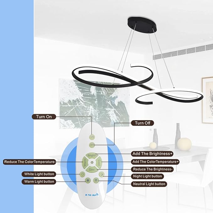 Black Chandeliers for Dining Room Light Fixture Modern Led Pendant Lighting for Kitchen Island Lighting Dimmable with Remote Controller, 3000K-6500K Color Changing