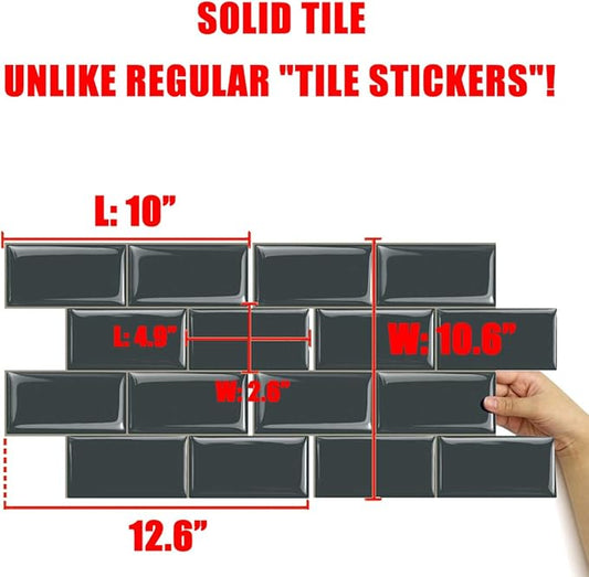 STICKGOO Peel and Stick Subway Tile, Stick on Tiles Backsplash for Kitchen & Bathroom in Dark Grey (Pack of 10, Thicker Design)