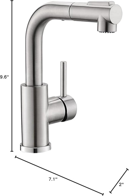 GIMILI Modern Bar Sink Faucet for Kitchen Sink Single Handle with Pull Out Sprayer Hot and Cold Prep Sink Faucet Brushed Nickel